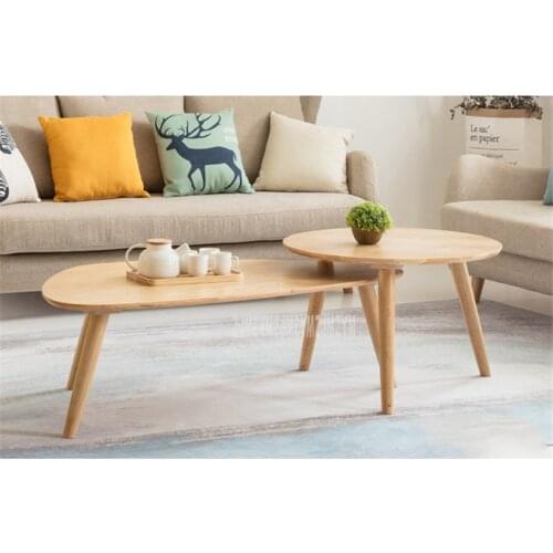 Nordic Round Sofa Side Two Tea Table Combination Set Solid Wood Living Room Modern Simple Creative Simple Living Room Tea Table