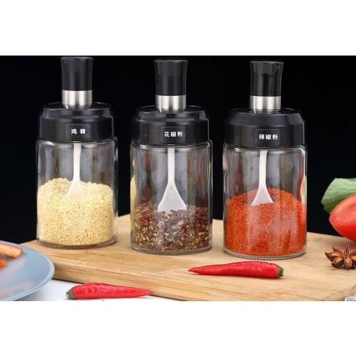 Glass Seasoning Bottle Kitchen Spice Set Salt and Pepper Spoon Jar Oil Brush Honey Container Food Set Storage Transparent Bottle