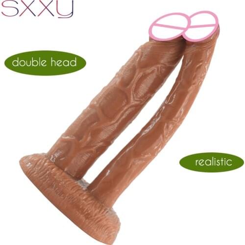SXXY Double Head Dildo Suction Cup for Lesbian Masturbator Realistic Penis Vagina Stimulator Anus Massage Couple Sex Toys