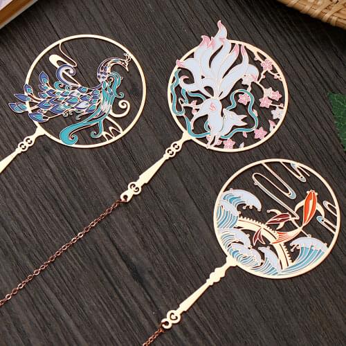 Retro Chinese Style Bookmarks Tassel Pendant Brass Peacock Bookmark Pagination Book Clip Stationery School Office Supplies