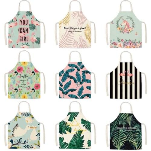 High Quality Green Leaf Anti-greasy Kitchen Aprons for Cooking Adult Bibs Sleeveless Cotton Linen Aprons