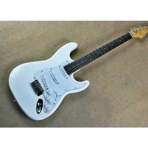 High quality FDST-1009 white color solid body with white pickguard rosewood fretboard electric guitar, Free shipping