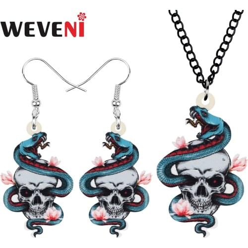 WEVENI Acrylic Halloween Horror Skull Snake Jewelry Sets Realistic Earrings Necklace For Women Girls Kids Gift Charm Decoration