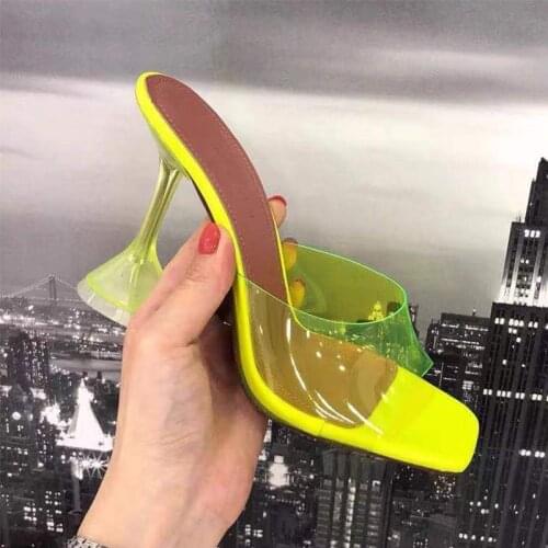 Popular Brand Strange Heels Slippers Women Jelly Clear Pvc Open Toe Women Sandals Real Leather Runway Party Shoes Summer Slides