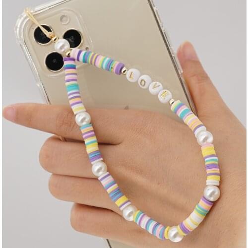 ZOSHI Bohemian Soft Clay Beaded Mobile Phone Chains for Women Handmade Pearl Beads Strap Anti-lost Lanyard Vacation Jewelry