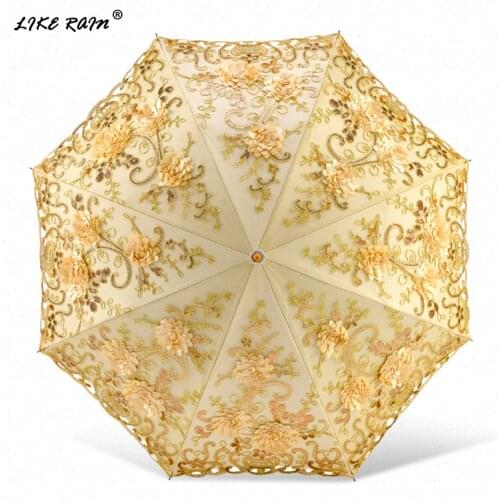 LIKE RAIN Fashion Luxury Flower Umbrella Rain Women Folding Double Layer Lace Umbrella Brand High-end Wedding Umbrellas UBY85