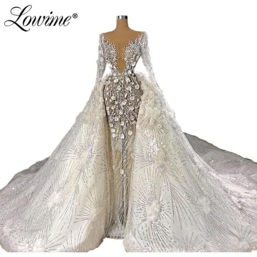 Luxury Muslim Wedding Dresses Long With Detachable Train Dubai Women Brides Gowns Robe De Mariee Bridal Dress 2020 Vestidos