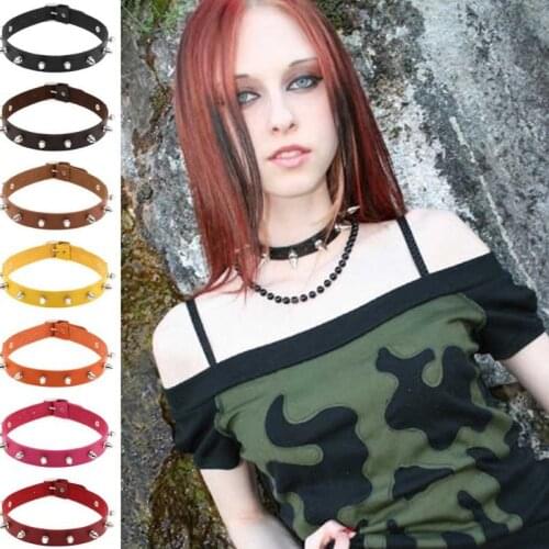 Handmade Cone Bullet Stud Rivet Spikes Punk Collar Choker Necklace Harajuku PU Leather Chocker Punk Goth Rock Gothic jewelry