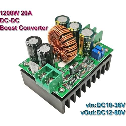 1200W 20A High Power DC-DC Boost Converter Stabilizers CV CC Step-Up Power Supply Adjustable DC12V-80V Voltage Regulators Solar