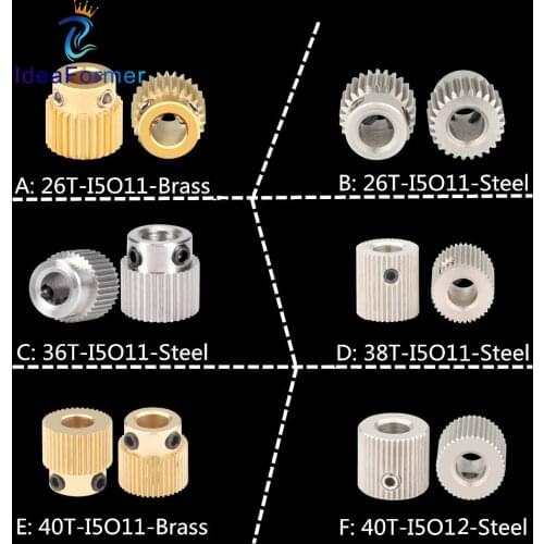 2Pcs MK7 MK8 Extrusion Gear 26/36/38/40 Tooth Teeth Brass/Stainless Steel Drive Gear Feeding Gear Wheel For 3D Printer Extruder