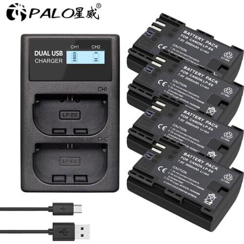 2000mAh LP-E6 LPE6 LP-E6N Battery For Canon EOS 5D Mark IV 5D2 5DS R Mark II 2 III 3 6D 60D 60Da 7D 7D2 7DII 70D 80D batteries