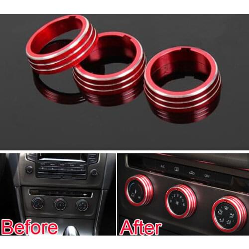 3x Red/Black Aluminium Car Air-Condition Audio Knob Button Switch Ring Trim for VW Golf MK 7 Car Styling Sticker