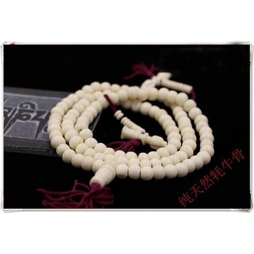 6mm Tibetan Buddhism 108 Bone Prayer Bead Mala with Counter Necklace