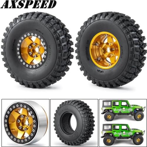 AXSPEED 4PCS 1.9" Beadlock Wheel Hub Rim and 106/112mm Rubber Tyres Kit for 1:10 RC Crawler Axial SCX10 Wheel Tires Parts