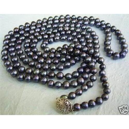 Wholesale Noble 7-8mm Black Akoya Cultured Pearl Necklace 50"