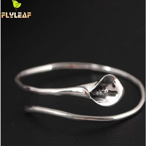 Flyleaf 925 Sterling Silver Vintage Calla Lily Flower open Bracelets & Bangles For Women Fashion Lady Sterling-silver-jewelry
