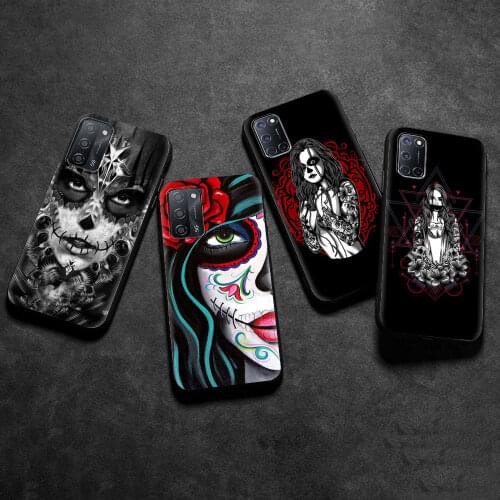 Skull Girl tattooed ArtCover for Oppo A53 A52 A9 2020 Find X2 Lite Reno 3 4 Pro Ace F11 A94 A74 5G Cell Phone Case Shell Coque