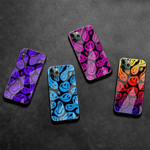 Distorted Exaggerated Smiley Hippie Phone Case Tempered Glass For iPhone 12 Mini 11 Pro XR XS MAX 8 X 7 6S 6 Plus SE 2020 cover