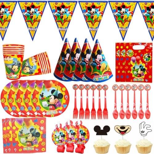 Disney Red Mickey Mouse Party Disposable Tableware Set Paper Plates Cups Kids Birthday Party Decorations Supplies Baby Shower