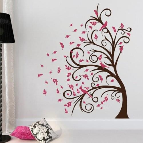 Curly Tree With Birds Vinyl Wallpaper Wall Sticker Mural Custom Color Decal For Kids Room Living Room DIY Home Decoration LL2708