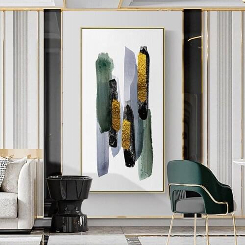 Canvas Painting Abstract Prints Green Gold Splash Ink Line Geometric Block Modern Art Painting Wall Posters Aesthetic Room Decor