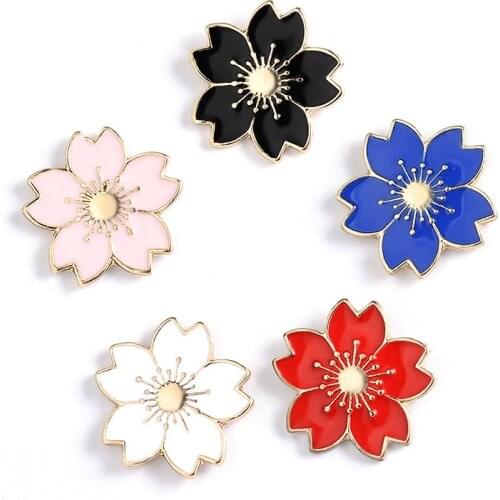 HOSENG 5Pcs/Lot Pink Cherry Blossom Brooch Women Classic Party Kimono Costume Decoration Enamel Pin HS_986