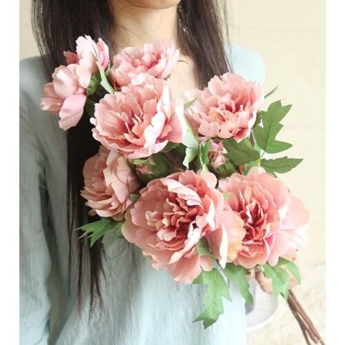3 Heads Peony Artificial Flowers Pink White Peonies Silk Flower Wedding Garden Decoration Fake Flower Bouquet