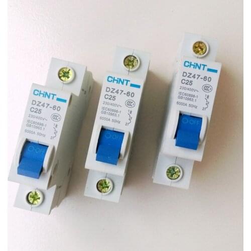 CHINT DZ47-60 C25 AC230/400V 1P 25A Rated Current 1 Pole Miniature Circuit Breaker C45