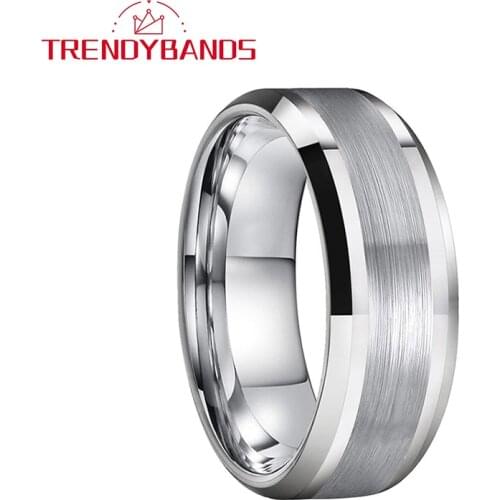 6MM 8MM Classic Tungsten Carbide Engagement Rings For Men Women Wedding Bands Beveled Edges Brushed Finish Comfort Fit