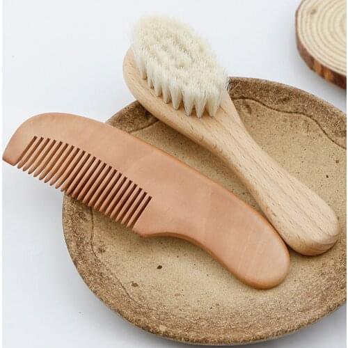 2PCS New Baby Care Pure Natural Wool Baby Wooden Brush Comb Brush Baby Hairbrush Newborn Hair Brush Infant Comb Head Massager