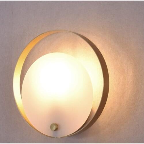 Round Nordic modern new Chinese light luxury copper simple study corridor model bedroom bedside wall lamp