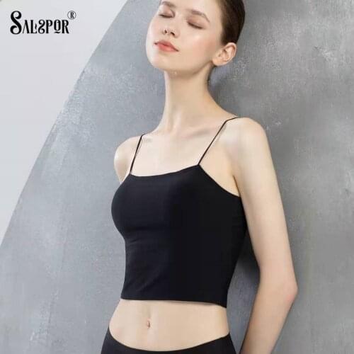 SALSPOR Ice Silk Tank Top Wireless Padded Lingerie Women Seamless Summer Thin Camis Padded Anti-Exhaust Solid Underwear
