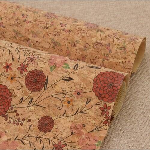 A3 42*30cm Plants Flower Pattern Soft Cork Fabric Handmade Sewing Garment Bags DIY Quilting Patchwork Cloth Materials