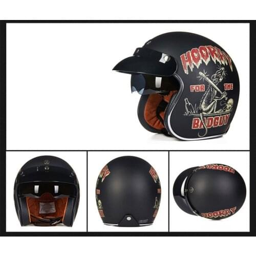 Open Face Motorcycle Helmet Vintage Kask Capacete Personality Black Retro Casque Mirror Pilot Jet Moto 3/4 Half Casc