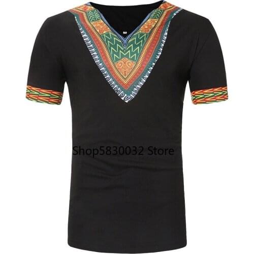 Mens Hipster Short Sleeve V Neck T Shirt 2021 Fashion New African Dashiki T-shirt Men Traditional Tribal Ethnic Tops Tees Shirts