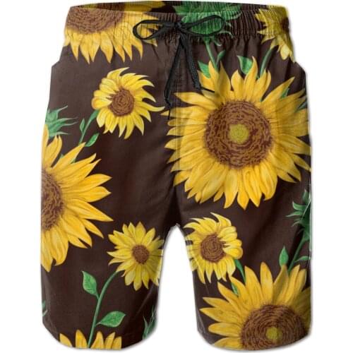 Mens Swimming Shorts Swimwear Sunflowers With Buds And Leaf Men Trunks Swimsuit Man Beach Wear Short Pants Bermuda Boardshorts