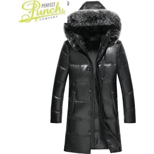 Genuine Winter Leather Jacket Men Fox Fur Hooded Long Sheepskin Coat Mens Down Jackets HQ12-YXG1206B KJ3738