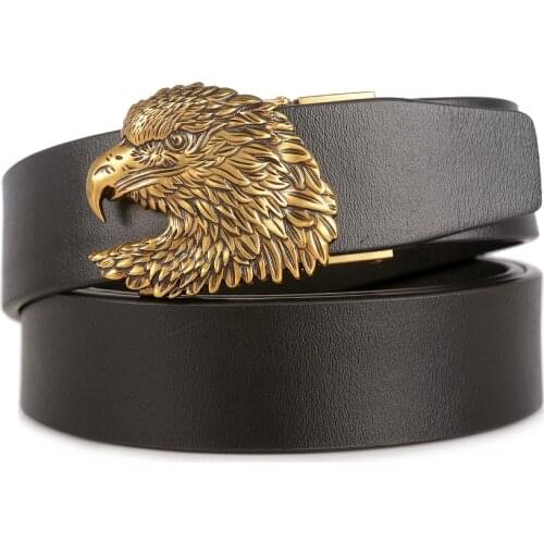 MYMC Mens Belt Outdoor Hunting Metal Leather Belt High Quality Alloy Eagle Buckle Luxury Belt for Men Male 110-130cm