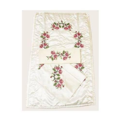 Kanaviçe Embroidered Satin Prayer Rug Set Seccade Namaz