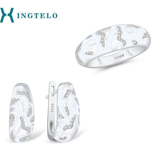 XINGTELO Silver 925 Earrings Ring for Woman Anniversary Gift Sterling Silver Jewelry Set Cubic Zirconia Enamel Jewelry