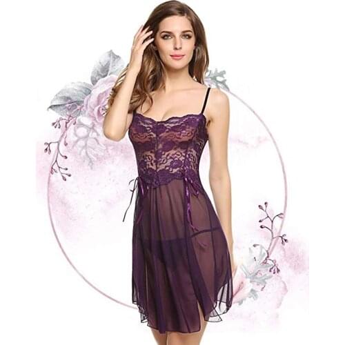 New Fashionable Women Flower Lace Bowknot Mesh Nightdress Sleepwear Nuisette Femme De Nuit A Stimulative Sex Kit Gift for Lover