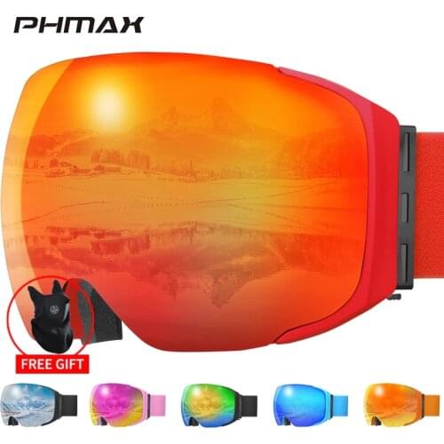PHMAX Ski Goggles Magnetic Men Winter Anti-Fog Ski Glasses With Ski Mask Adult Double Layers UV400 Snowboard Goggles Protection