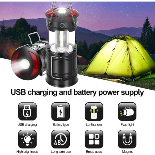 Portable Lantern Rechargeable Hanging Tent Flashlight Cob Lamp Flashlamp Camping Torch Power By 18650 Battery(not Include)#g35