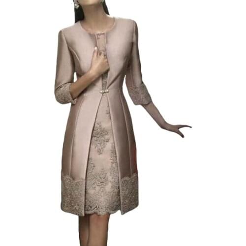 Plus Size Mother of Bride Groom Dresses with lace jacket two pieces real photos 3/4 Sleeves Sheath Long evening knee length