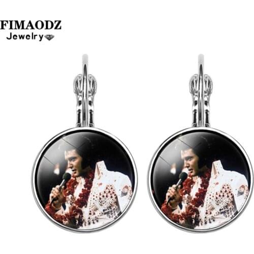 FIMAODZ Elvis Singer Earrings for Music Fans Gift Popular Star Crystal Gem Dangle Earring Fashion Jewelry