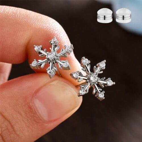 Cute Snowflake White Zircon Stud Earrings Small Crystal Stone Earrings For Women Wedding Jewelry Vintage Silver Color Earrings