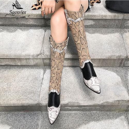 Sgesvier 2019 Pointed Toe Western Cowgirl Boots Cowboy Boots Shoes Women Long Boots Cossacks Femal Shoes Chelsea Botas Mujer