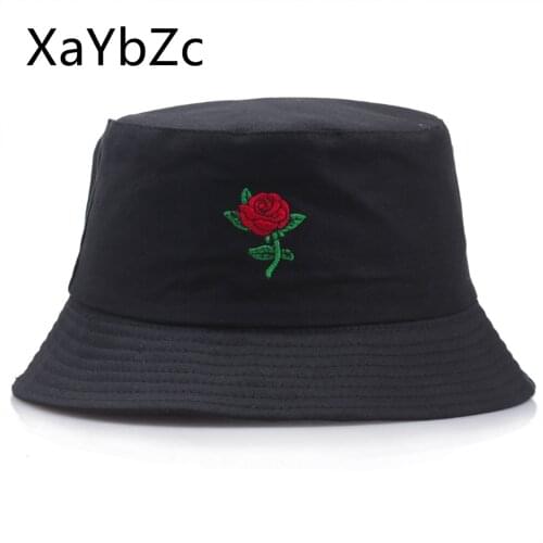 New style rose flower embroidery fisherman hat female tide spring and autumn outdoor sunscreen sun visor hot-selling pot hat