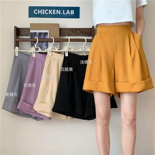 2021 New Women Summer Loose Wide Leg Shorts Elastic High Waist Casual Crimping Short Pants