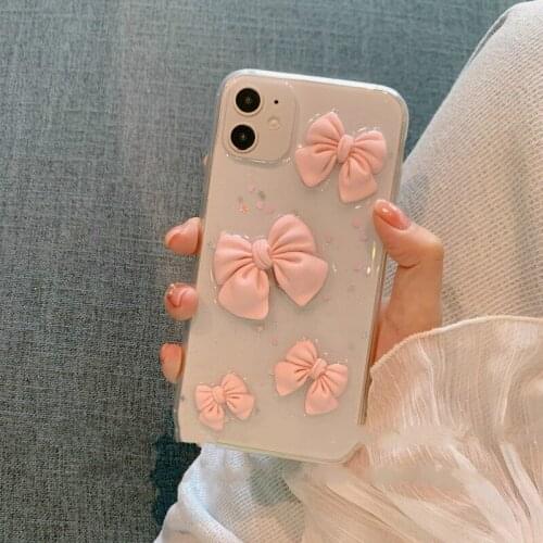 Cute Bow Pink For Iphone11pro Max X Xs Transparent 78plus Soft Xr Female